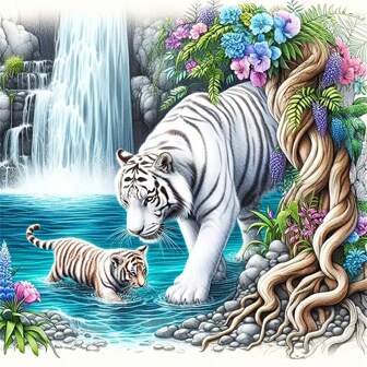 1 pieza Kit de pintura de diamantes 5D, bordado de punto de cruz en mosaico, pintura de tigre blanco de perforación completa, arte de mosaico artesanal para decoración de pared del hogar, regalo, sin marco