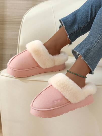 Winterpantoffels met dikke bontrand voor mannen en vrouwen, antislip warme pantoffels met dikke zool voor binnen en buiten