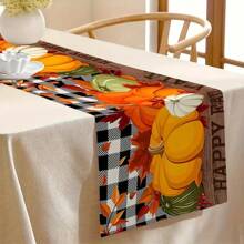 1pc,Table Runner, Thanksgiving Blue And White Porcelain Pumpkin Pattern Printed Linen Table Flag, Home Decor, Suitable For Dining Tables, Universal Seasonal Decoration, Modern Style Washable Table Flag, Heat-Resistant, Stain Resistant, Room Decoration, Table Mat, Kitchen Table Mat, Party Decoration, Home Decoration, Ideal Thanksgiving Gift