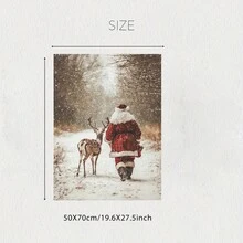 Frameless, A Santa Claus Reindeer Wall Art Print Poster, Winter Forest Snow Scene Christmas Home Decoration Painting, Farmhouse Christmas Print Hanging Painting, And His Reindeer Painting, Canvas Poster Room Decoration, Living Room Art Decoration, Modern Home Wall Art Decoration, Ideal Home Gift Creativity, Suitable For Living Room Study Bedroom Corridor Art Decoration Painting Christmas Decorations