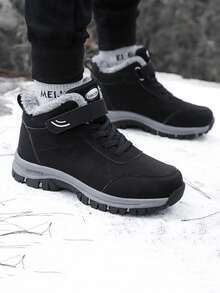 Plus Size Men's Fashionable Solid Color Plush Lining Walking Shoes, Comfortable Casual Durable Shoes Suitable For Outdoor Activities - Multicolor - View 3