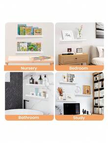 Bộ 4 kệ treo tường, không cần khoan, kệ nổi màu trắng, kệ acrylic, 4 chiếc, kệ nổi, màu trắng, 30 cm, kệ treo tường, kệ nổi, dùng trang trí phòng khách, nhà bếp, phòng ngủ, phòng học hoặc phòng ngủ. - trắng - Xem 3