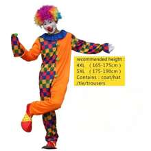 Halloween Weihnachten Outdoor Party Event Erwachsenen Clown Kostüm Bühnen-Make-up Ball Performance Kostüm Männer und Frauen Kleidung Set, verschiedene Stile des fröhlichen Clown Kostüms, Erwachsenen lustiges Rollenspiel Clown Set, nur Kleidung, keine Requisiten Bunte Perücken/Masken/Handschuhe/Schuhe