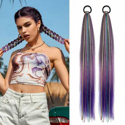 2 Packungen Zopf Pferdeschwanz Verlängerung mit elastischem Band, gerade, glatt, Wickel-um-Zopf Pferdeschwanz 26 Inch , Haarglitzer farbige Haarverlängerung Pferdeschwanz