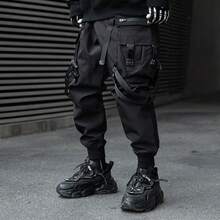 Pantalones cargo jogger negros de techwear gótico para streetwear de hombre - Negro - Ver 6