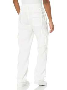 Men's Cargo Sweatpants Casual Fleece Joggers Loose Fit Open Bottom Athletic Pants Men With Pockets - trắng - Xem 5