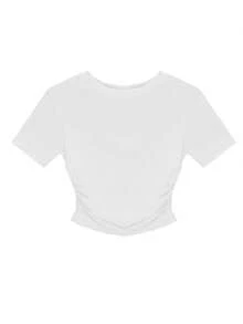 Kaos Lengan Pendek Berlipit Warna Polos Kasual, Putih Musim Panas - Putih - View 6