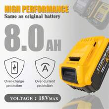 IKUNQUAN 2 Pack 8.0AH Replacement For Dewalt Battery 18V,With Charger & LED Indicator,Replacement For DCB184 DCB182 DCB180 DCB200 DCB184 Battery For Power Tools - Yellow - View 9
