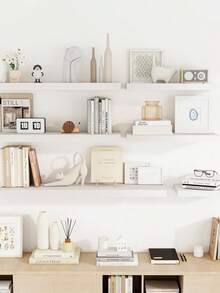 1pc Thick Wall-Mounted Shelving Unit, Large White Wall-Mounted Shelving With Heavy-Duty Brackets, Suitable For Bedroom, Living Room, Kitchen, Office And More, Provides Deep Wall-Mounted Storage And Display Space - White - View 5