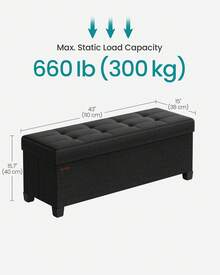 SONGMICS 储物凳，带腿可折叠脚凳，床尾凳，储物箱，适用于客厅、卧室、玄关，墨黑色返校宿舍储物 - 墨黑 - 查看 2