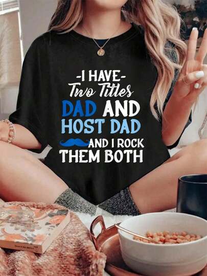 100% Cotton Exchange Student Foreign Host Family T-Shirt Printed T-Shirt, Short-Sleeved Crew Neck Casual Top, Suitable All Seasons, Women's Wear