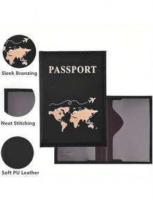 PU Map Passport Book, Passport Protection Case, Ticket Holder, Travel Document Storage Folder,PU Leather Passport Cover, Travel Wallet Case Organiser For Passport, Ticket, Boarding Pass, Business Card, Credit Card - Multicolor - View 5
