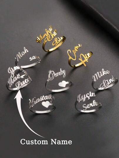 A Customized Name Ring, Stainless Steel Jewelry With 1-3 Adjustable Openings, Couple's Jewelry, Handmade Custom Ring, Suitable For Daily Wear In All Seasons, Ideal Gift, Fashionable Jewelry Accessories, Simple, Cute, Business Style Jewelry Gift, Perfect Holiday Gift, Carved, Stainless Steel, Casual, Customized, Father's Day, Graduation Ceremony