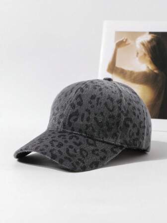 LEAJOURNO. 1 pièce Casquette de baseball en fourrure de lapin à imprimé léopard pour femmes, chapeau à large bord pour une utilisation extérieure en automne/hiver