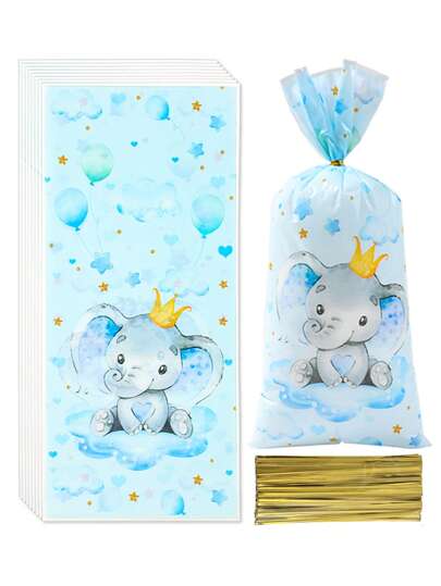 25/50pcs Blue Elephant Pattern Baby Shower Party Favor Bags And Candy Bags, Cute Blue Elephant Pattern Gender Reveal Theme Party Gift Packaging Supplies, 1st Birthday Party Tabletop Decor Candy Bags, Baby Shower Party Centerpiece, Blue Elephant Packaging Supplies, Blue Elephant Decor, Baby Shower Favors, Baby Party Decorations, Gender Reveal Decorations