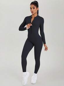 MASKERT Kombinezon sportowy, kombinezon z odkrytymi plecami, kombinezon z długim rękawem, kombinezon do ćwiczeń fitness, kombinezon do jogi, swobodny i wygodny - Czarne - Zobacz 4