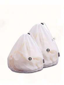Pacote com 1 bolsa de malha para lavanderia com cordão, bolsa grande de poliéster branco para máquina de lavar, bolsa para guardar roupas íntimas, bolsa para guardar meias, adequada para banheiro, organização de roupas, armazenamento doméstico, armazenamento em dormitório, volta às aulas, viagem de negócios, itens essenciais para viagem, dia do professor - Branco - Ver 7