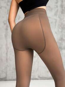 ChicMe 女士羊毛衬里紧身裤保暖高腰修身仿半透明连裤袜打底裤冬季保暖日常穿着