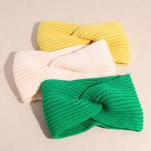 1pc, 45g Thick Rib Knit Headband, Solid Color Elastic Ear Warmer Headband, For Daily Use, Autumn/Winter, Fleece Lined, Stretchy