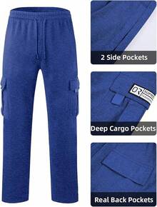 Men's Cargo Sweatpants Casual Fleece Joggers Loose Fit Open Bottom Athletic Pants Men With Pockets - 皇家藍 - 查看 4