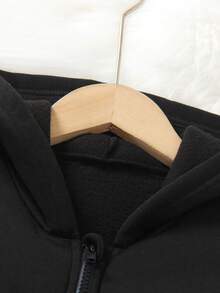 2024 New Autumn/Winter Heart Print Casual Versatile Thermal Lined Zip-Up Sweatshirt For Tween Girls - Black - View 3