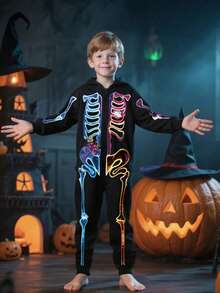 Kids' Scary Skeleton Jumpsuit, Long Sleeve Halloween Costume For Boys And Girls, Cosplay Party Performance - Multicolor - View 4