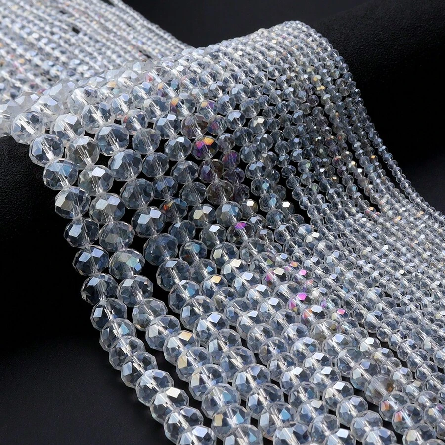 1 hạt pha lê bàn tính AB nhiều mặt màu trắng, nhiều kích cỡ 3/4/6/8/10mm, hạt DIY đa năng nhiều màu sắc thời trang dùng để làm vòng tay, vòng cổ, làm đồ trang sức, mặt dây chuyền, móc khóa, đồ trang trí