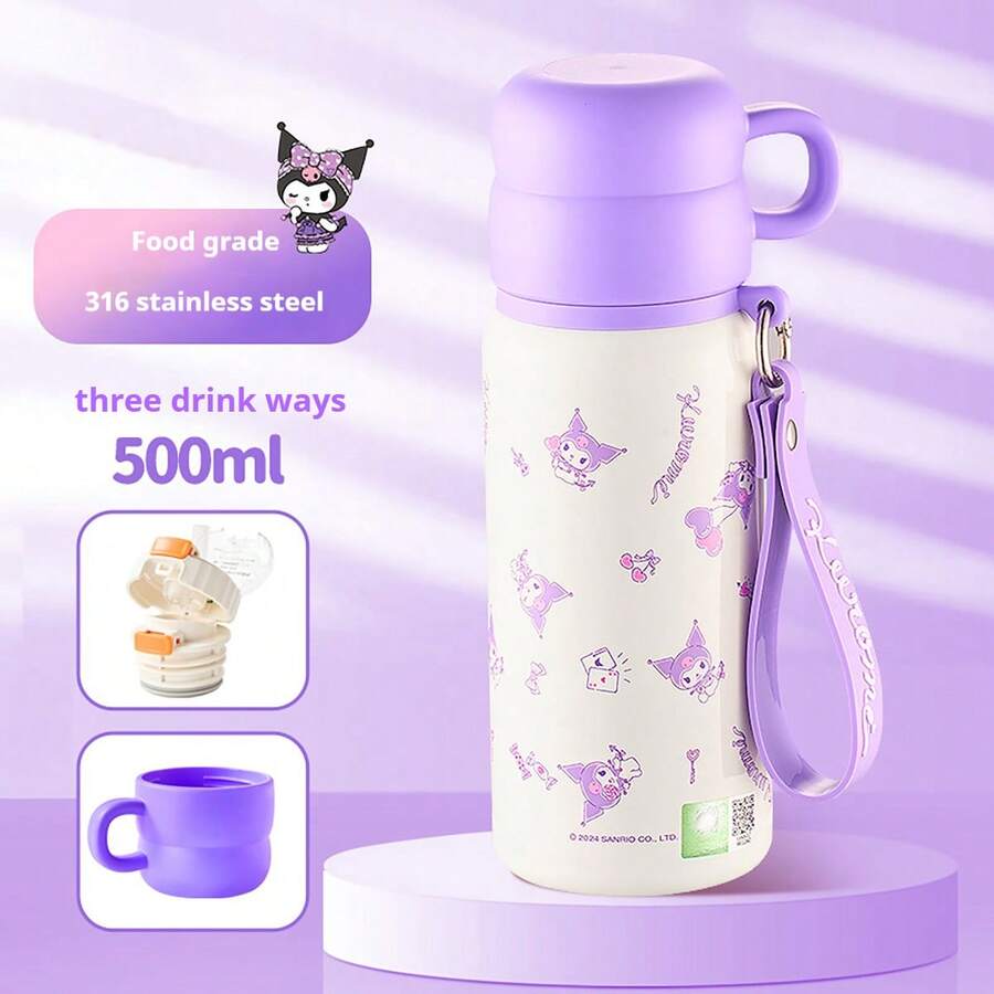 550ml Hello Kitty/Kuromi Cute Dual Drink  - Stainless Steel Insulated Water Bottle, 550ml, Large Capacity, Leak-Proof, Stylish And Tumbler, Perfect For Birthday/Christmas Gifts