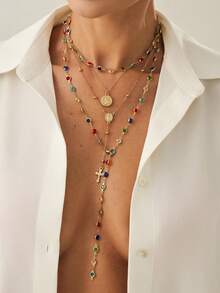4件套复古金属耶稣十字架Y形长项链，波西米亚风格彩色水晶吊坠项链套装，适合女性日常及节日佩戴，送朋友的礼物（水晶珠颜色和数量可能与图片有所不同） - 4件套項鍊 - 查看 17