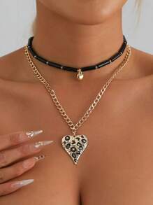 1 件大码女士豹纹心形吊坠项链配不锈钢链情人节、妈妈、母亲、母亲节、礼物 - 心形項鍊 - 查看 11