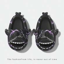 男士闪电图案鲨鱼拖鞋，舒适防滑休闲软底防臭EVA拖鞋，男士夏季室内保暖鞋，适合闺蜜节、狗狗、嘉年华、鞋子、春夏精选、伴娘礼物、房间、卧室装饰、海滩、旅行、男士、女士、度假 - 彩色 - 查看 18