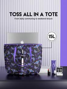 Meoky Tote Bag with Front Pocket and Zipper, Waterproof Shoulder Bag with Water Bottle Holder, Fits Laptop, Tumbler with Handle and Straw, Perfect for Daily Use, School, Travel, Work, and a Creative Gift Idea for Women - 紫色 - 查看 3
