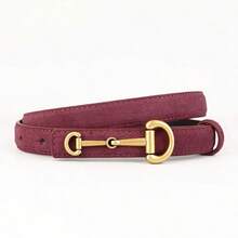 2025 Women's Genuine Leather Skinny Belt – Minimalist Horsebit Buckle Casual Waist Belt.., - nhung đỏ Angola - Xem 1
