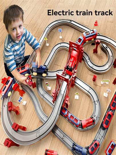 Kids Educational Interesting Large Electric Train Track Car, Electric High-Speed Train Model With Track, DIY Puzzle Assembly Various Track Shapes, Scene Simulation Collision Resistant, Christmas Gift For Boys (Accessories Color And Style Random)
