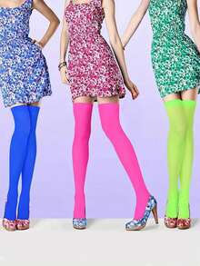 1/3 Pairs Of Women's Spring And Summer Colorful Velvet High,Elasticity Knee,Length Stockings, Cute And Sweet Dopamine Thigh,High Stockings, Daily Casual Socks, Y2k, Cozy Socks - Multicolor - View 3