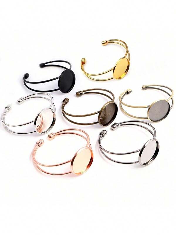 قاعدة سوار DIY قابلة للتشكيل بحجم 20/25 ملم لتركيب الحجر الكريم المستدير، قطعتان من ملحقات صنع المجوهرات اليدوية