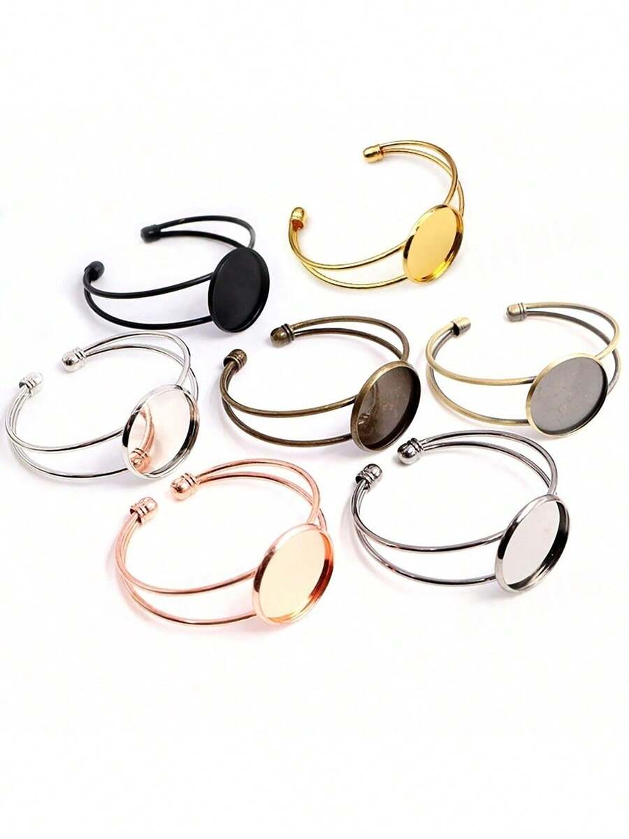 قاعدة سوار DIY قابلة للتشكيل بحجم 20/25 ملم لتركيب الحجر الكريم المستدير، قطعتان من ملحقات صنع المجوهرات اليدوية