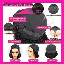 28 Inch Jerry Curly Half Wig Human Hair 200 Density 3 In 1 Seamless Flip Over Half Wigs Human Hair Glueless Wear And Go Beginner Friendly Kinky Curly Wig Human Hair Drawstring Headband Wig For Women - Natural Black - Xem 7