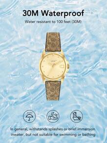 Coach Leather Strap Quartz Wrist Watch For Women With Gold-Tone Iconic C Brand Dial Watch Ladies Chic Luxury Round Analog Watch