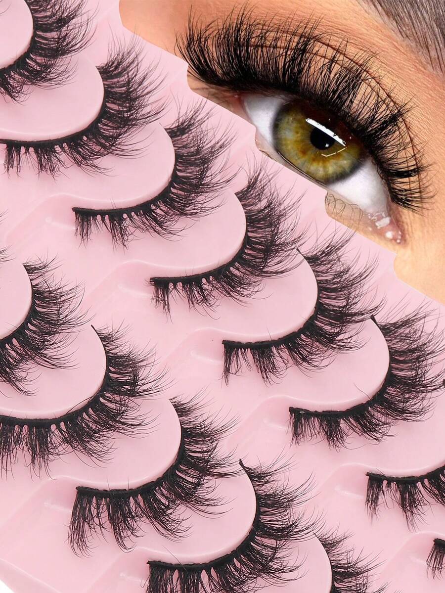 10 Pairs Of Natural Looking False Eyelashes Soft And Fluffy Eyelashes 3D Curling Eyelash Extension Tool Reusable Natural Eyelash Pairs Suitable For Everyday Outings, Dates, And Party Use - 濃密款 - 查看 1