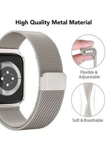 2 件 表带和 表壳，时尚创意设计不锈钢网眼透气舒适磁扣可调节星光色 表带和星光色无屏保护壳，全面保护兼容 Ultra 3/2/1、系列 S10/S9/S8/S7/S6/S5/S4/S3/S2/S1，38mm/40mm/41mm/42mm/44mm/46mm/45mm/49mm，男女时尚新品 - 星光色 - 查看 4