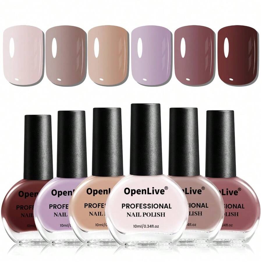 10ml Nude Pink Nail Polish Set 6 Colors Brown Red Purple All Seasons Neutral Color Quick Dry Nail Polish Set For Women Salon DIY Nail Art - Hộp mù - Xem 1