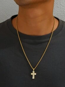 1pc Retro Metal Simple 18K Gold Plated Stainless Steel Twist Chain Necklace + Copper Zirconia Cross Pendant, European American Hip Hop Style Rhinestone Cross Gold Plated Necklace, Elegant Cross Necklace Pendant For Easter - Multicolor - View 10