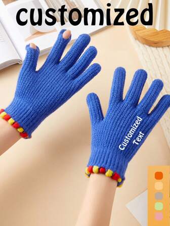 Customized Gloves, Warm Fingerless Knitted Gloves, Couple Cold-Proof Solid Color Touchscreen Gloves, School/Company/Team Activity Customized Hats & Logo