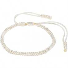 PATIKIL - Pulsera de cuerda trenzada hecha a mano, redonda, ajustable, para protección de oración, para mujeres, aniversario, regalo de joyería familiar - Blanquecino - Ver 7