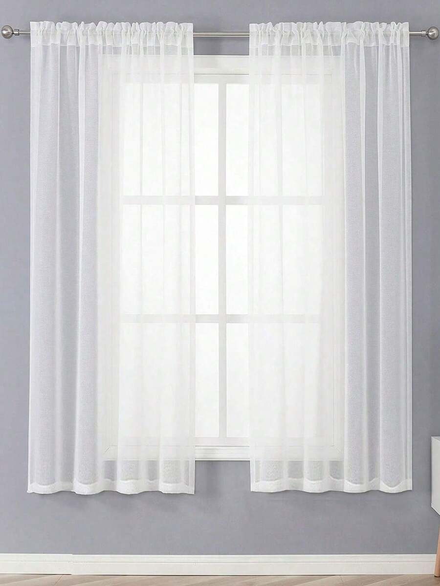 1pc Minimalist Style Pure White Sheer Curtain