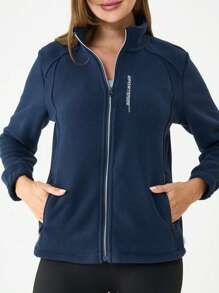 Plus Size Women Outdoor Fleece Jacket, Standing Collar Slim Zipper Sweatshirt, Hiking Sports Autumn & Winter Women's,Winter Women Coat