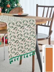 1pc Vintage American Style Pine Branch Printed Table Runner, Gold Foil Decor, Suitable For Christmas Party, Kitchen, Home Decor - Multicolor - View 19