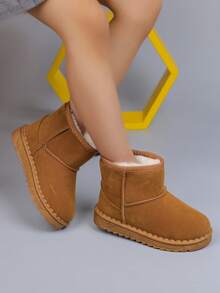 1 Paar Kinder Einfarbige Winterstiefel, Mädchen Einfache Mode Schneestiefel, Dicke Warme Weiche Sohle Bequeme Schlüpfstiefel, Geeignet für Jungen und Mädchen zum Tragen im Freien im Winter (Empfehlung: eine Nummer größer bestellen)