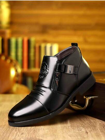 Men's Embossed Chelsea Boots, Side Zipper, European & American Fashion Boots